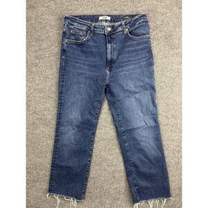 Mavi Viola Straight Jeans Womens 32/29 Blue High Rise Slim Stretch Raw Hem Denim